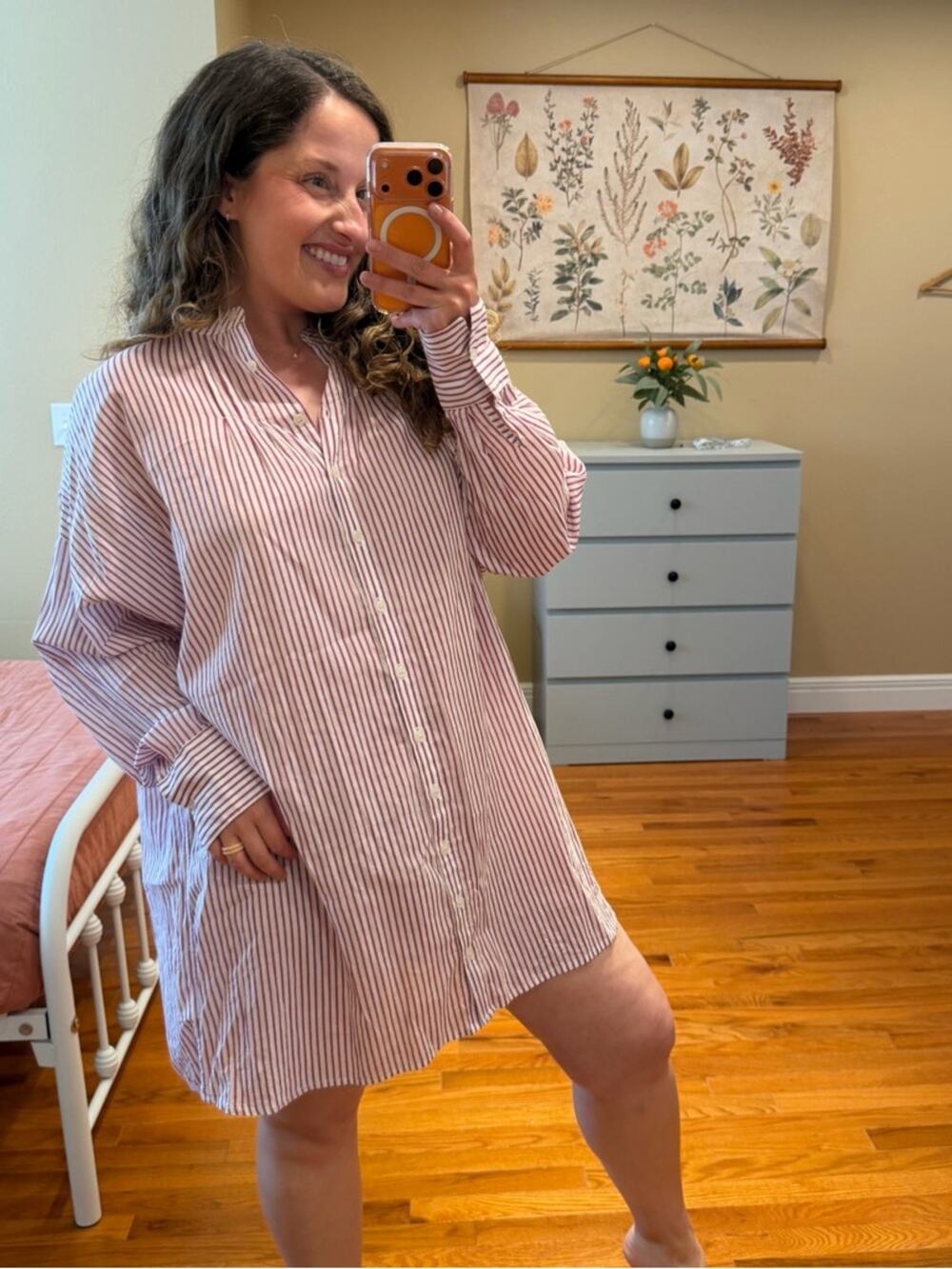 Emerson Fry India Collection Cotton Pink and White Vertical Stripe Mini Dress OS